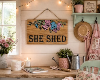 Personalized She Shed Sign, Custom Wooden She Shed Décor, Rustic Garden Shed Sign, V-Carved Wood Sign, She Shed Gift for Her