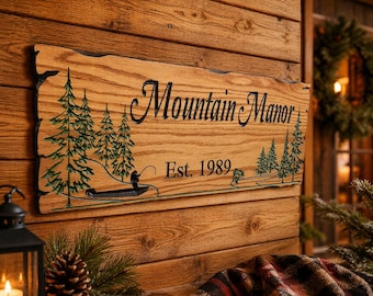 Personalized Live Edge Wood Sign: Carved Cabin Decor, Rustic Mountain Home