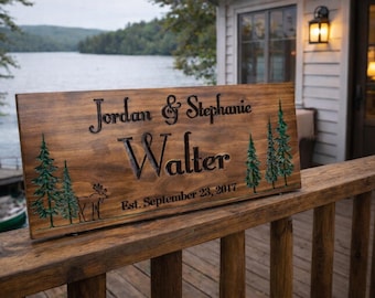 Letrero con apellido tallado, letrero de dirección para casa, letrero comercial personalizado, letrero de casa del lago, letreros de madera personalizados para exteriores