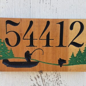Custom Angler House Number Wood Sign: Personalized Cabin Decor