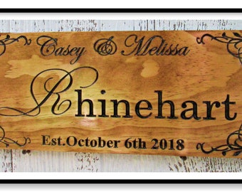 Wooden Established Sign, Wedding Anniversary Gift, Last name est sign, Custom Carved Wedding Signs, Personalized Engraved Family Sign, E103
