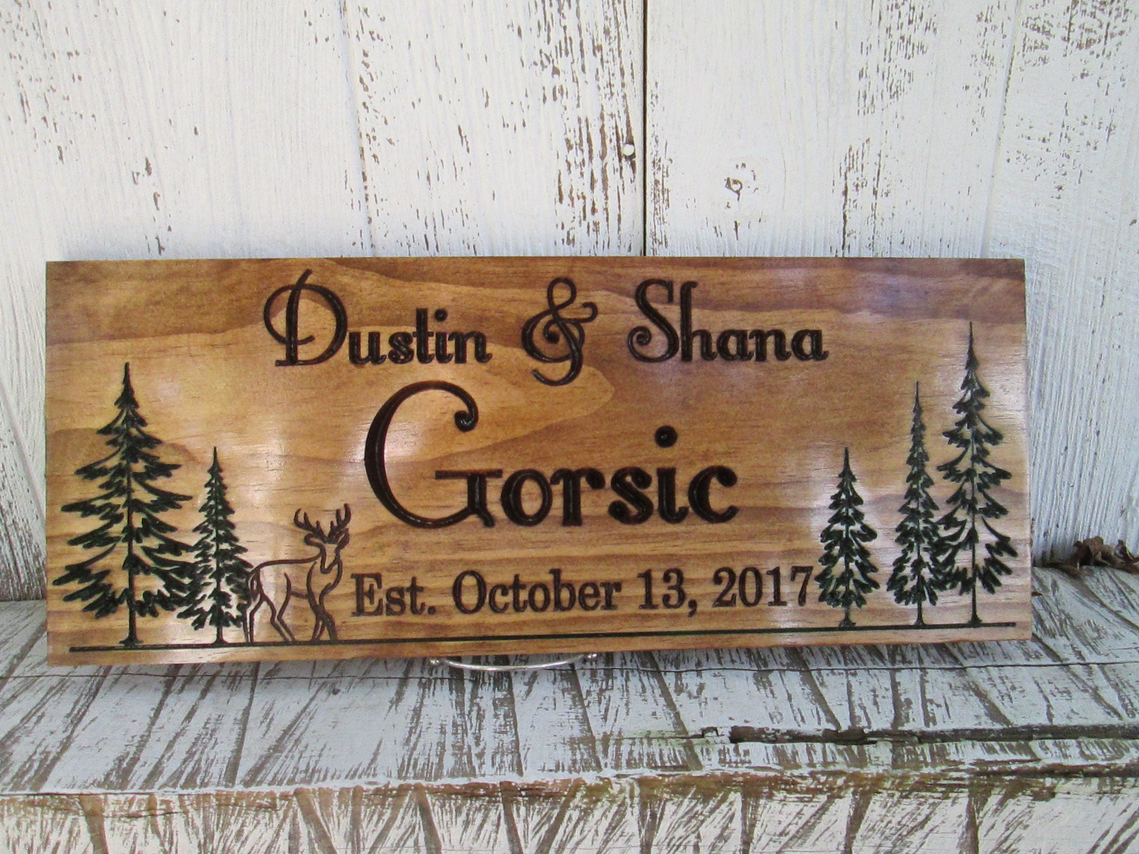 Last Name Established Custom Wood Signs Custom Carved Signs FREE SHIPPING E104 Cabin Signs Personalized Wood Sign Wedding Gift