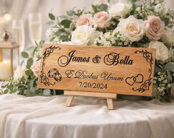 Personalized Wedding Sign, Custom Carved Wood Welcome Sign for Wedding Reception Décor