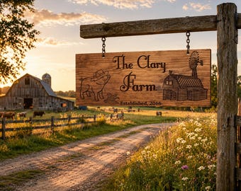 Personalized Farm Sign, Custom Family Name Wood Sign, Rustic Barn Decor, Farmhouse Wall Hanging, Custom Ranch Gift, Established Date Sign