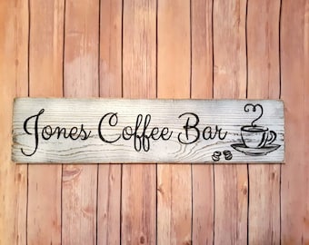 Custom Coffee Bar Sign, Carved Distressed Wooden Sign, Rustic Farmhouse Kitchen Decor, Painted Wood Sign