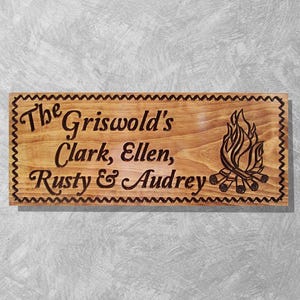 Personalized Family Camping Sign: Carved Wood Campsite Decor