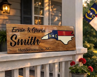 Letrero de madera con la bandera del estado personalizado - Decoración de pared de madera personalizada - Letrero rústico para el estado - Letrero con apellido personalizado - Regalo de inauguración de la casa