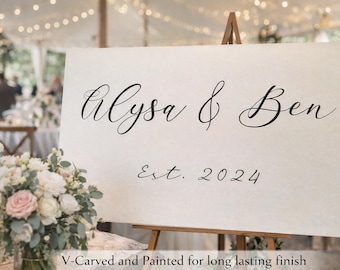 Personalized Couple Name Sign, Custom Wedding Wood Sign, Newlywed Gift, Minimalist Last Name Decor, Established Date Sign