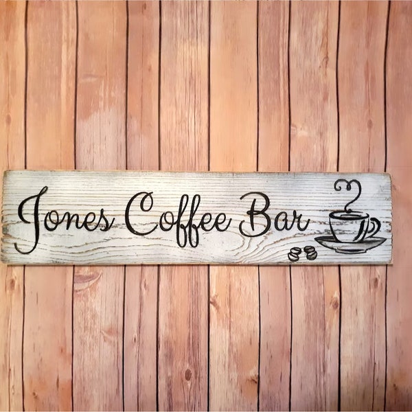 Custom Coffee Bar Sign, Carved Distressed Wooden Sign, Rustic Farmhouse Kitchen Decor, Painted Wood Sign