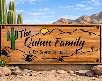 Letrero de madera desértico personalizado – Arte mural de cactus personalizado – Decoración bohemia del suroeste – Letrero rústico con cita del desierto – Regalo de decoración para el hogar estilo Arizona