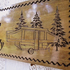 Personalized Pop-Up Camper Sign: Carved Wood Family Campsite Decor