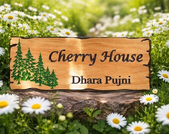 Letrero de madera personalizado con borde natural: decoración de cabaña tallada, casa rústica de montaña