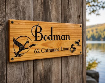 Personalized Lake House Sign, Custom Loon Address Sign, V-Carved Cabin Décor Gift