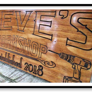 Custom Workshop sign. Just let us know what you would like on your sign and we will create the perfect sign for you. Our signs are great for the home, cabin, beach house, or just hanging around the campsite.