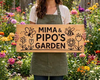 Personalized Garden Sign, Custom Flower Garden Decor, Bee Garden Sign, Grandma Garden Gift, V-Carved Wooden Garden Sign