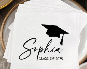 Custom Graduation Party Disposable Napkins, Class Of 2025, Cocktail Napkins, Congrats Grad, Personalized Grad Party Decor