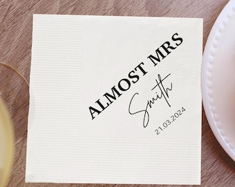 Personalized Almost Mrs Napkins, Custom Name Bridal Shower & Bachelorette Party Decor