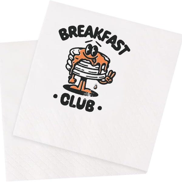 Breakfast Club Cocktail Napkins, Retro Pancake Brunch Party Decor, Vintage Beverage Napkins