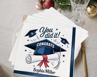 Luxury Custom Pack Graduation Napkins, Class of 2025 Napkins, Grad Party Decor