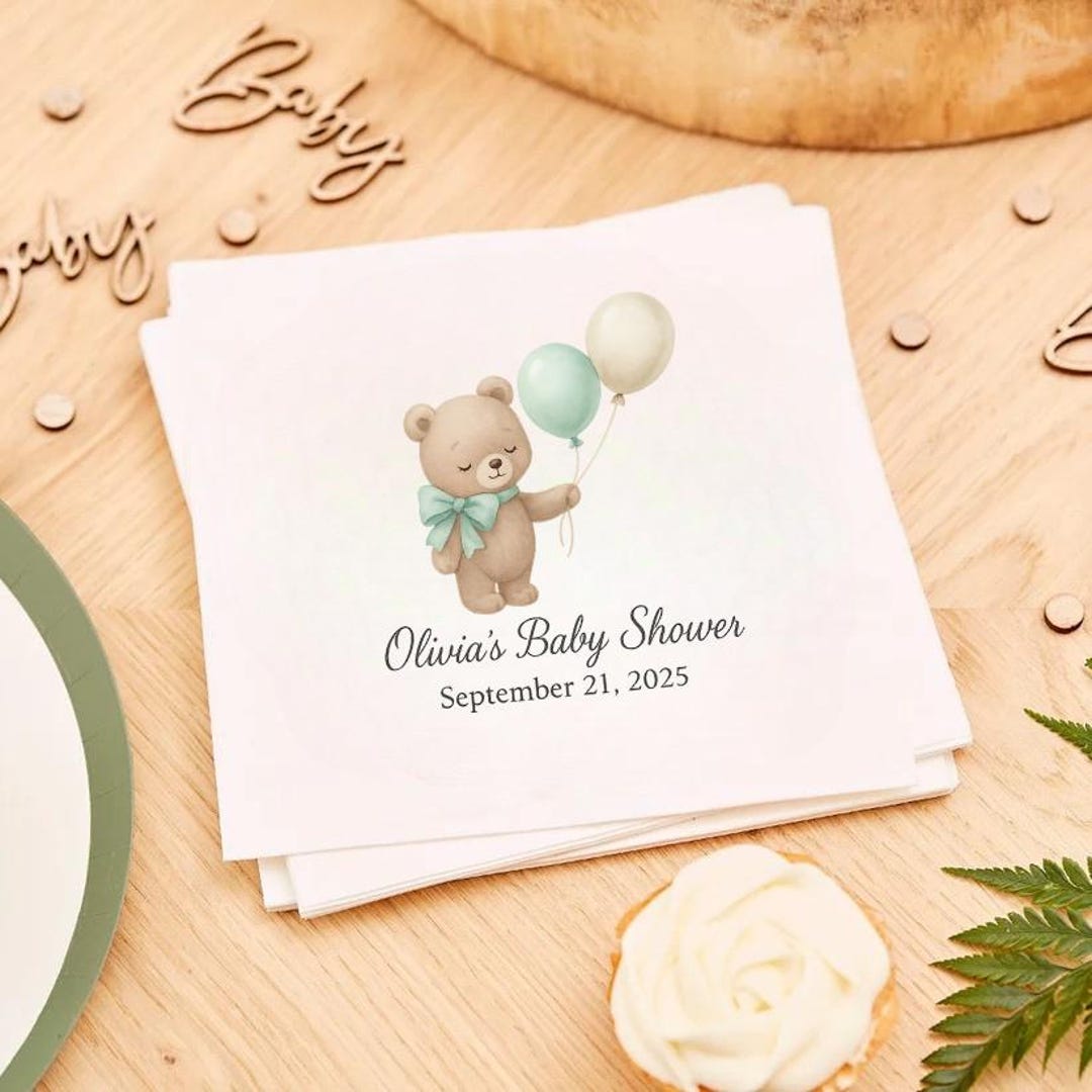 Personalized Teddy Bear Baby Shower Napkins: Custom Party Decor - Etsy