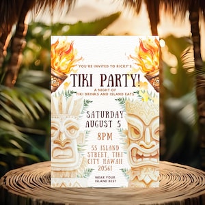 Tiki Hawaiian Luau Party invitation Tropical Birthday Invitation Aloha Party Invite Editable Template Summer Pool Party Instant Download