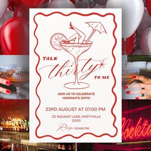 Talk 30 To Me Birthday Invitation | 30th Birthday Party Invite | Martini Girl Invitation | Editable Canva Template | Digital Download