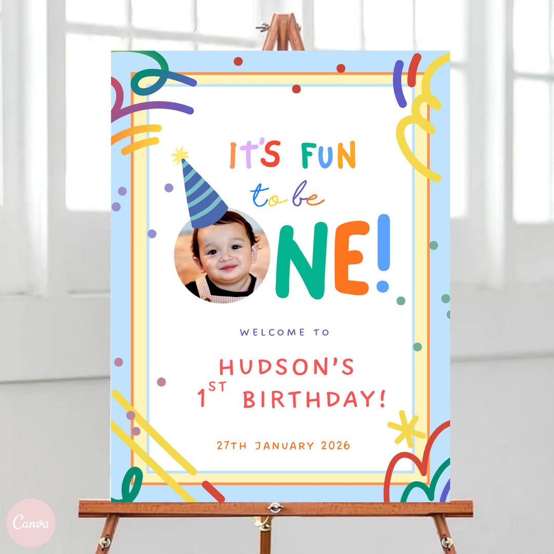Fun to Be One Welcome Sign, 1st Birthday Party Sign, Colorful One Party ...