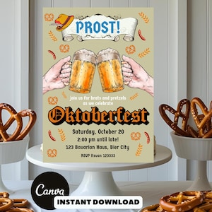 Editable Oktoberfest Invitation |  Blue Prost German Beer Festival & Octoberfest Party | Canva Template (5x7)