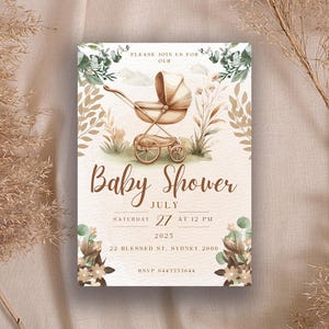 Boho Baby Shower Invitation | Editable Canva Template | Gender Neutral Baby Sprinkle | Minimal Modern Printable Invite Card