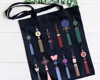 Korean Norigae  SetTote Bag, Korean Traditional Accessories, Cotton Canvas Shopping Bag, Kpop Gift, Korean Culture K-pop Fan Merchandise