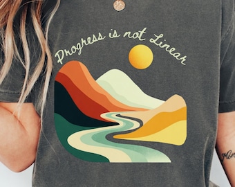 Retro Teacher Comfort Colors Tee, Progress Is Not Linear Shirt, Positive Vibes Adult Youth T-shirt Crewneck, Therapist Kindness Sweatshirt