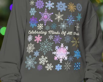 Celebrating Minds Of All Kinds Teachers Snowflakes Comfort Colors Sweatshirt, Autism Diversity Awareness Garment Dyed Crewneck Sweatshirt