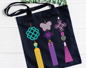 K-Pop Norigae Einkaufstasche, traditionelles koreanisches Zubehör, Baumwollsegeltuch-Einkaufstasche, Kpop Geschenk, koreanische Kultur K-Pop-Fan Merchandise
