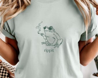 Stoned Frog Rippit Comfort Colors Tee Sweatshirt, Rippit Dark Humor Frog Shirt Gift Tee