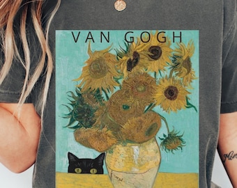Black Cat Van Gogh Sunflowers Comfort Colors Tee Sweatshirt, Funny Cat Mama Adult Youth T-shirt Sweatshirt Hoodie