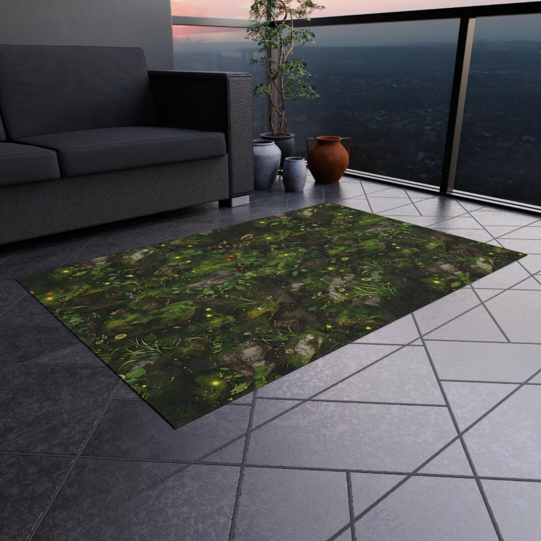 Mossy Nature Rocks Rustic Cottagecore Outdoor Area Rug, Bohemian Garden ...