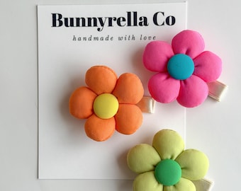Colorful Puffy Flower Hair Clip, Handmade Toddler Hair Accessories, Cute Daisy Hair Clip, Baby Girl Hair Clip