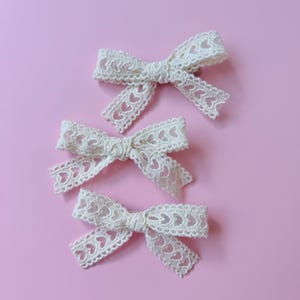 Heart Lace Bow Hair Clips for Girls - Handmade hair accessory, Hair bow for Baby, Toddler and Girl