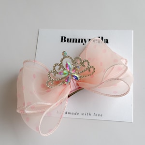 Pink Polka Dot Princess Bow Hair Clip with Tiara
