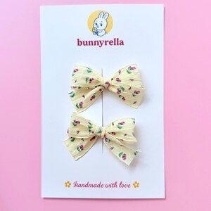 Floral Bow Hair Clips for Girls – Vintage Yellow Bows for Baby & Toddler Hair Accessories, pigtails hair, gift for girl