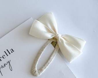 Ivory Satin Bow Hair Clip: Snap Clip, Flower Girl Accessory