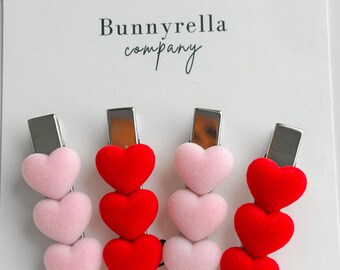 Soft Red and Pink Heart Hair Clips Set, Valentine Hair Clips for Girls