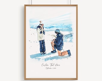 Custom Proposal Portrait, Custom Watercolor Portrait, Engagement Gift for Couple, Bridal Shower Gift, Engagement Gift for Bride,Engaged Gift