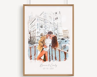 Custom Engagement Proposal Portrait, Custom Portrait From Photo, Personalized Engagement Gift Portrait For Couple, Engagement Gift