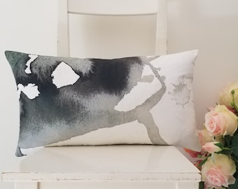 Art in Black and white - Watercolor Print 12 x 21 Cotton Lumbar Pillow Cover
