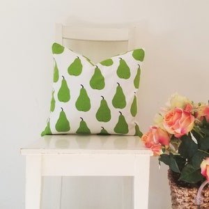 18 x18 Marimekko Päärynä Cotton Canvas. Green Pears Pillow Cover image 3