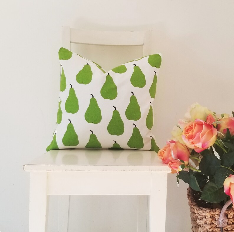 18 x18 Marimekko Päärynä Cotton Canvas. Green Pears Pillow Cover image 3