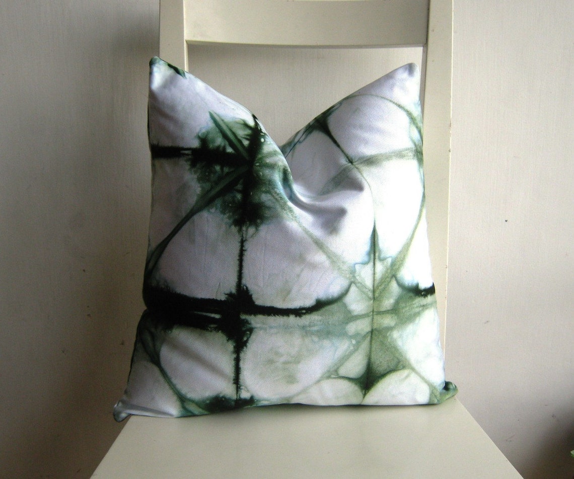 Shibori Pillow Cover 16 X 16 in Forest Green Etsy