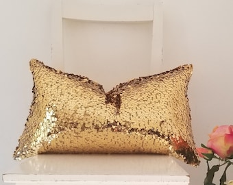 Gold Sequins 12 x 21  Lumbar Pillow Cover,  Glitter, Sparkly