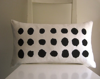 Lumbar Black Dots on White canvas 21 x 12 Cushion cover